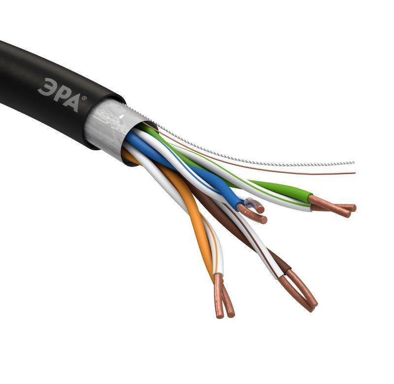 Кабель витая пара F/UTP кат.5e 4х2х24AWG solid CU PE OUTDOOR черн. 305м (м) Эра Б0044689