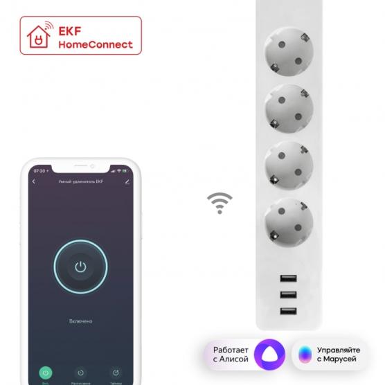Умный удлинитель c USB  Wi-Fi EKFHomeConnect
